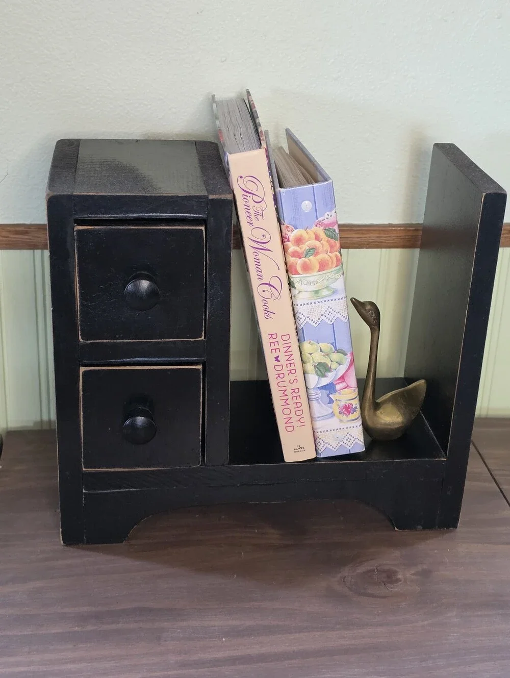 Vintage Countertop Recipe Book Storage With Two Drawers